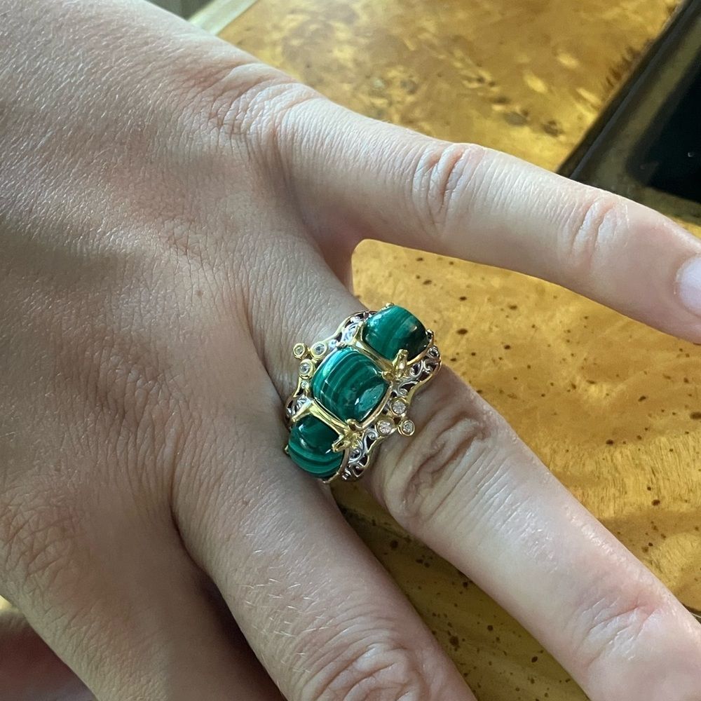 Natural Malachite Sterling Silver Ring Size 6 - Picture 4 of 9